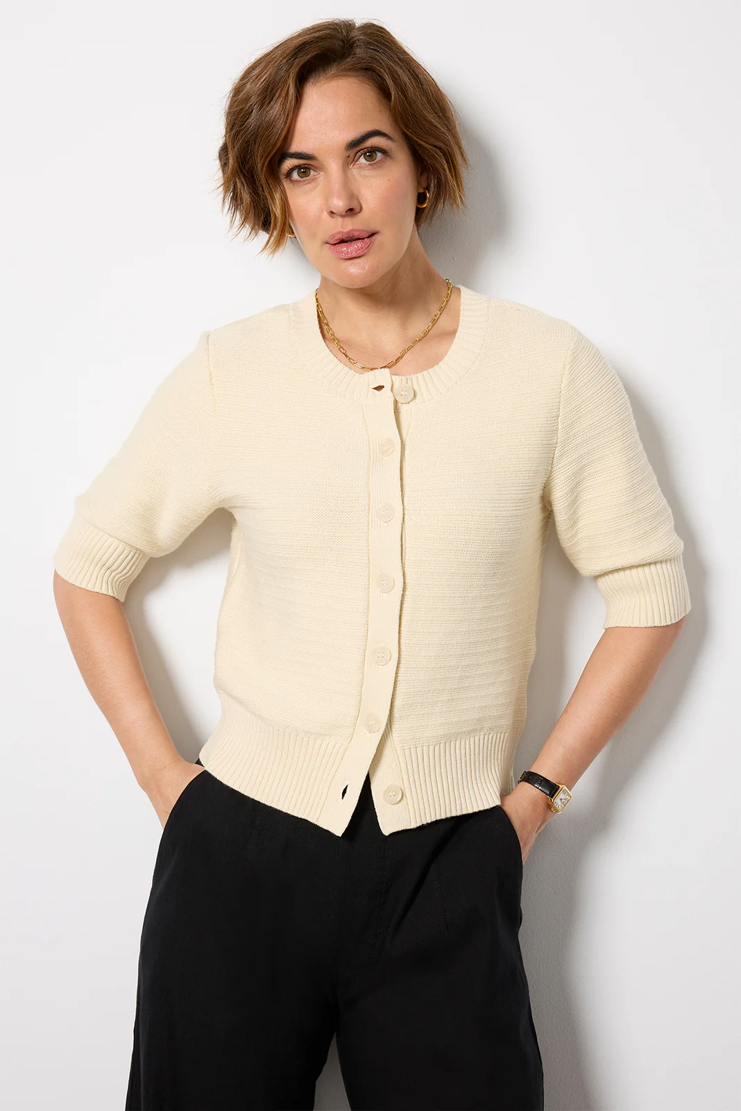 Textured Short Sleeve Cardi - Image 5
