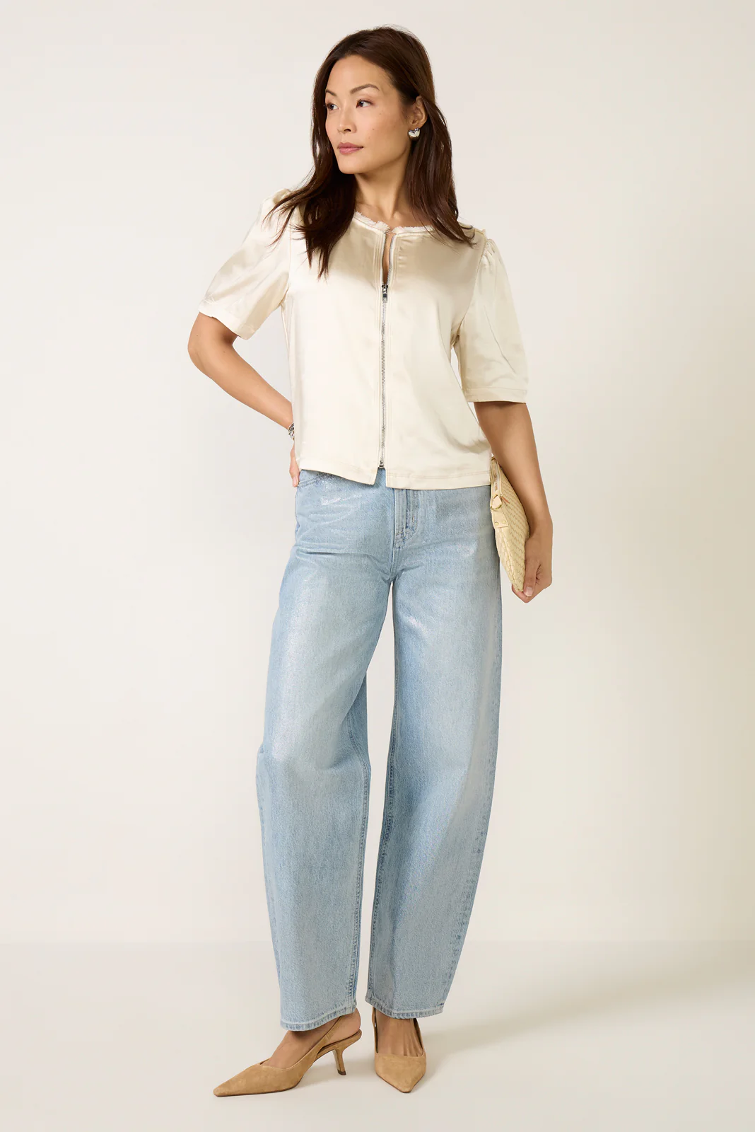 Tilly Satin Zip Up Top - Image 2